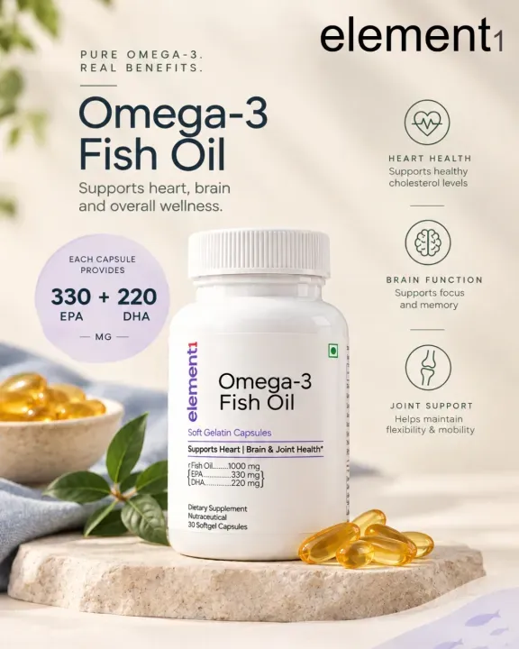Omega-3 Fish Oil — bottle with key benefits