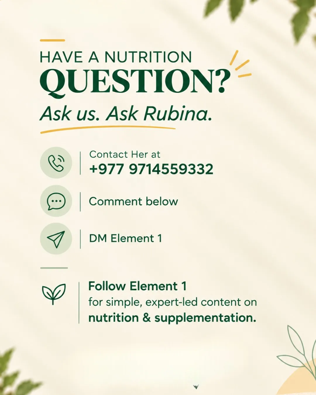 Have a nutrition question? Ask Rubina